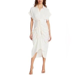 Common Assembly Tie Front White Airy Pleated Draped Midi Dress Size Large J-48